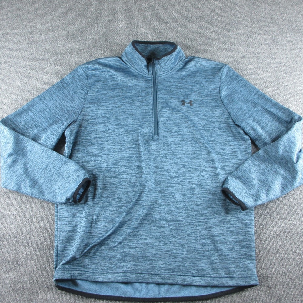 Under‎ Armour Fleece Pullover Mens L Blue 1/4 Zip Long Sleeve Athletic Training